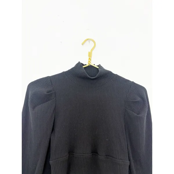 Free People Lala Top in Black Size Small Ribbed Puff Sleeve Cropped Minimalist - Image 5