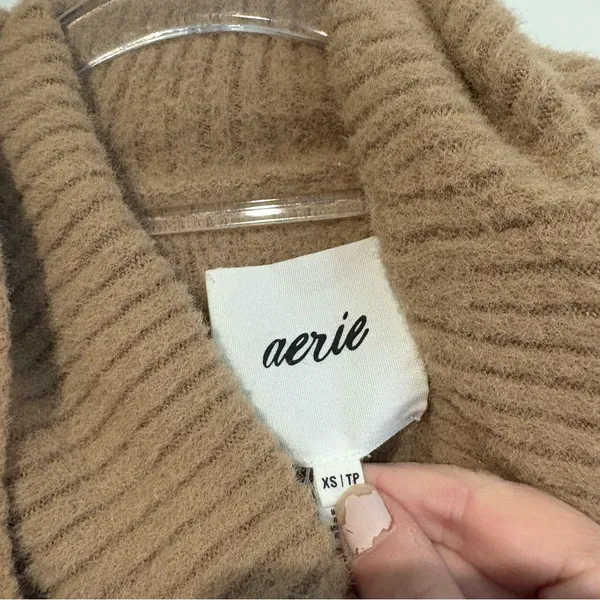 AERIE chenille oversized turtleneck sweater tan brown size‎ xs - Image 3