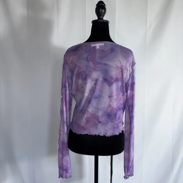Caution To The Wind Purple Mesh Blouse Tie Front Medium Cover Up Y2K 🩷 - Image 3