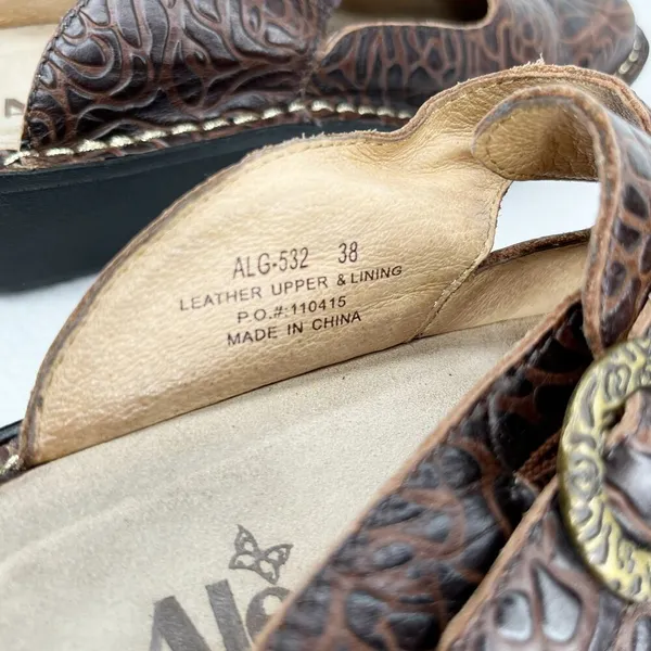 Alegria Rose Embossed Brown Leather Clogs 38 ALG-532 - Image 6