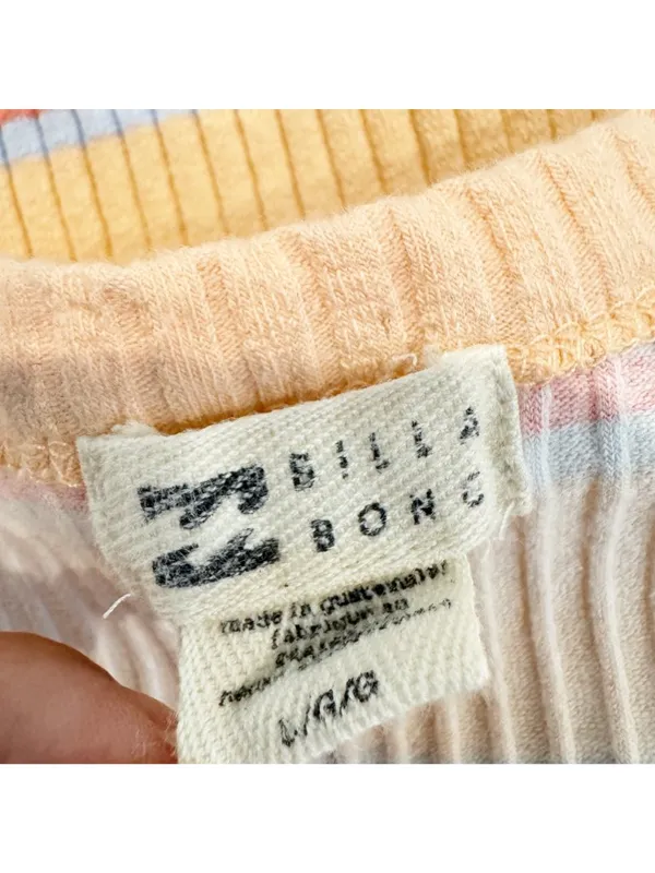 Billabong Tank Top Size Large Apricot Orange Striped‎ Ribbed Lettuce Trim Soft - Image 6