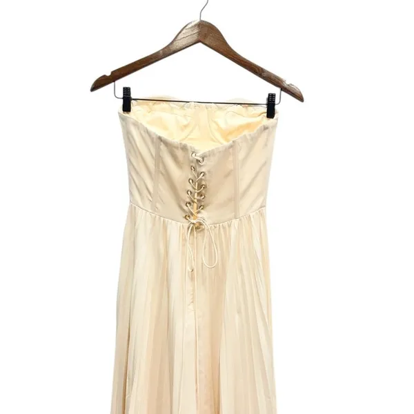 Showpo Lace Up Back Bustier Pleated Loretta Midi Dress in Cream size 4 - Image 6
