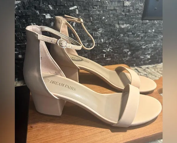 Dream Paris Size 10 Nude Open Tor Pump Ankle Strap Chunky Heel Sandal - Image 3