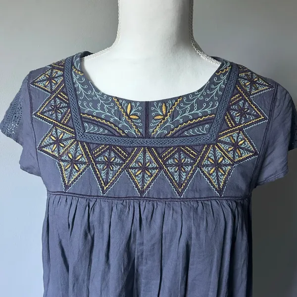 Holding Horses Vintage Anthropologie Blue Cotton Cottagecore Boho Babydoll Dress - Image 3