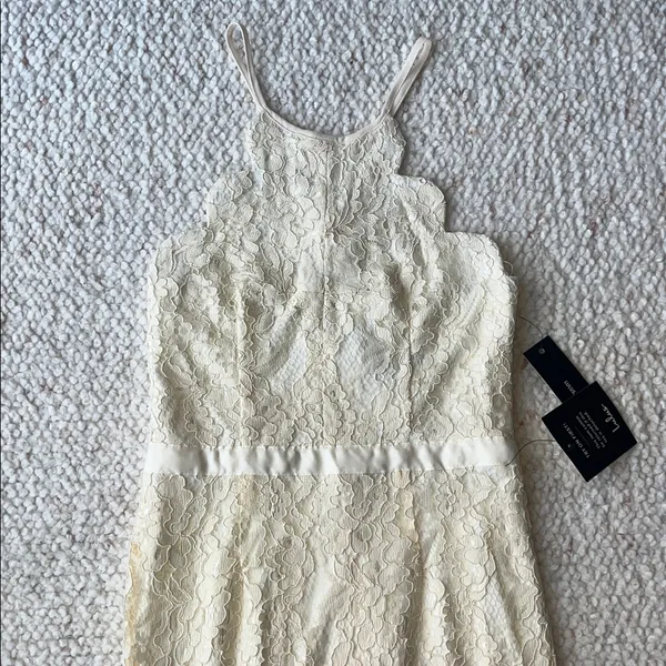 Lulu's Zenith Floral Lace Maxi Dress Scalloped High Neck Gown Cream‎ Small - Image 5