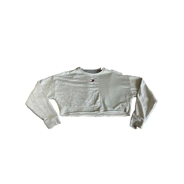 Tommy Hilfiger Womens XL Sporty Crop Top Sweatshirt Heather Gray Blocked Design - Image 7