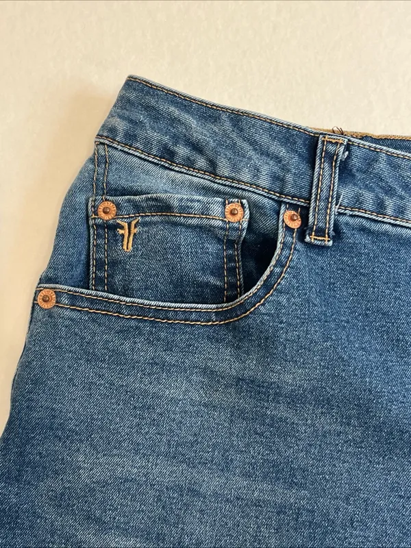 FRYE Women’s Blue Straight-Leg Denim Jeans size 4/27 slight distressed 5 pockets - Image 6