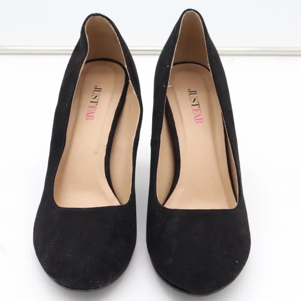 JustFab Lavinie Black Faux Suede Round Toe Block Heel Pumps Womens 8.5 - Image 4