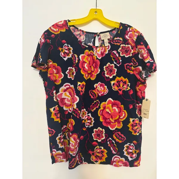 NWT St. John's Bay Womens Navy Floral Crew Neck Short Sleeve Blouse Size Large‎ - Image 2