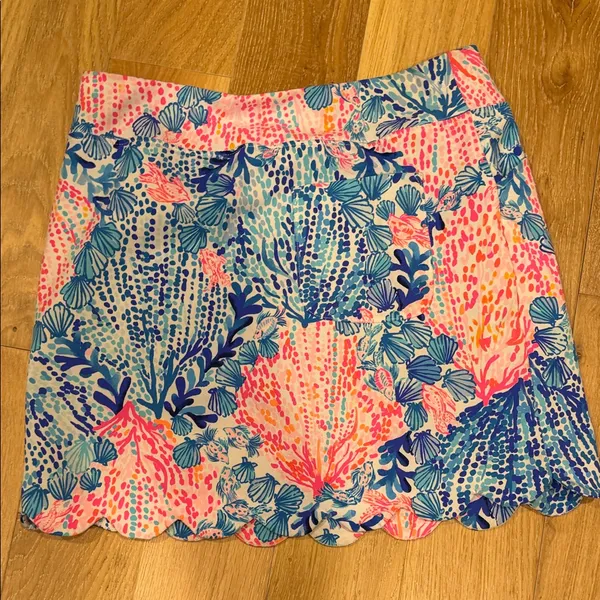 Lilly Pulitzer Pink, Blue & Aqua Scalloped‎ Hem Mini Skirt 8 - Image 2
