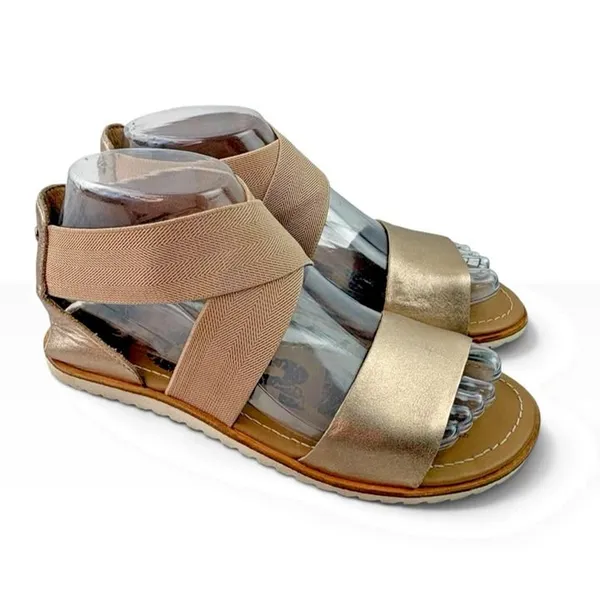 *SOREL Shoes Woman’s Size 6 Gold Tan Metallic Ella II Leather Strappy Sandals - Image 5