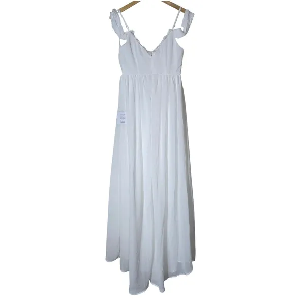 Lulus Marcelyn White Pleated Cold-Shoulder Maxi Dress Medium NWT Wedding Bridal - Image 4