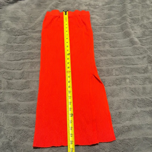 VICI Ribbed Knit Midi Skirt XS Orange Side Slit Bodycon - Image 5