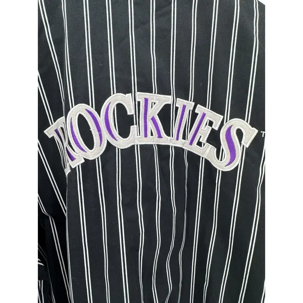 Vintage Colorado Rockies Starter Jacket XL Black Purple Pinstripe‎ MLB Basebal - Image 7