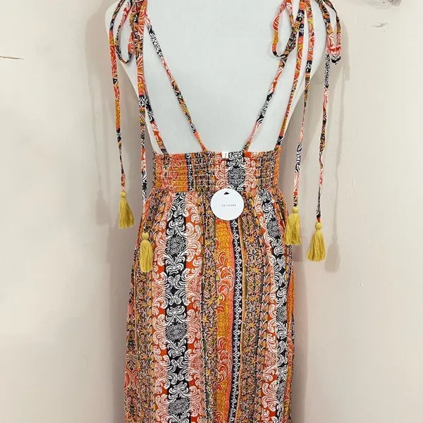 En Creme Boho Mixed Print Floral Stripe Halter Dress S NEW - Image 5