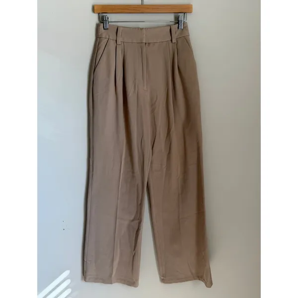 Favorite Daughter The Favorite Pant Pleated Wide Leg High Waist Beige Trouser 2 - Image 2
