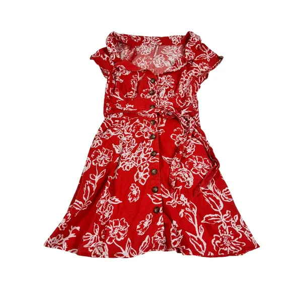 Free People A Thing Called Love Mini Dress Red White Floral Linen Blend Size 4 - Image 2