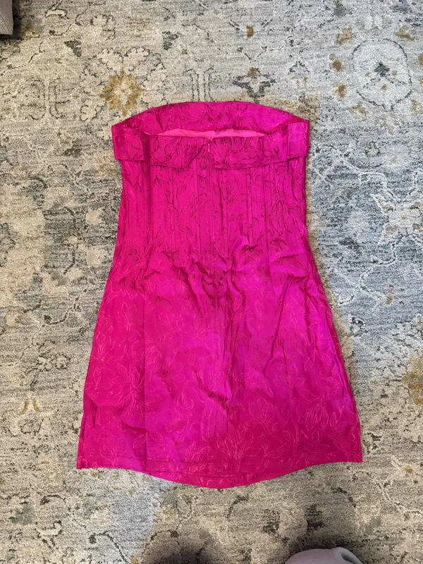 Mini Sky to Moon Dress Pink Strapless Satin Floral Print - Image 5