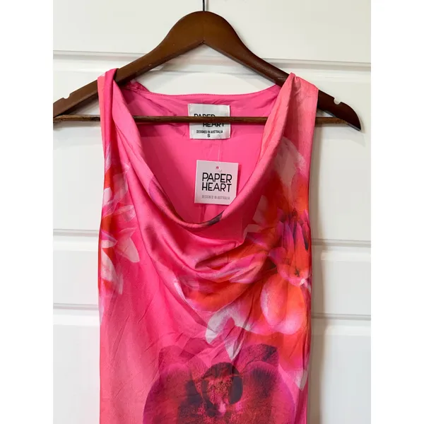 Paper Heart Pink Orchid Floral Cowl Neck Maxi Dress Small Romantic Resort Fairy - Image 3