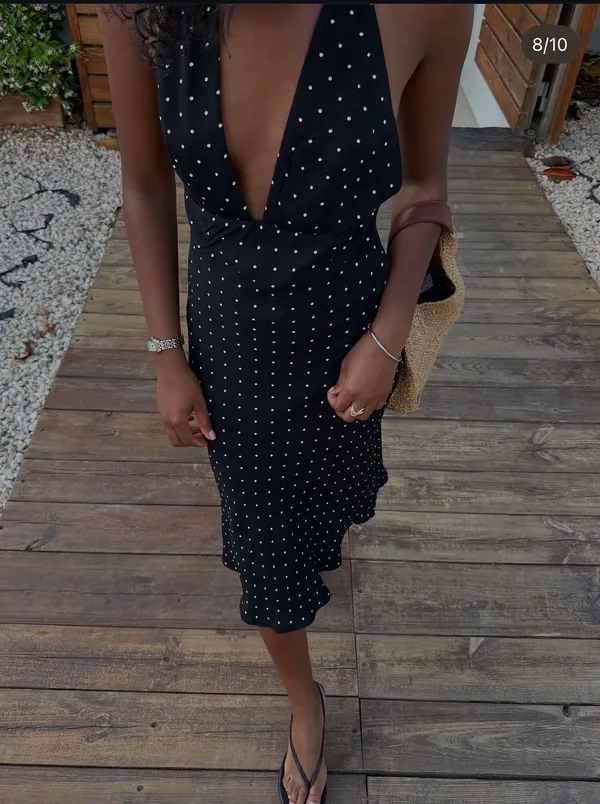 Zara Black Polka Dot Halter Midi Dress - Image 3