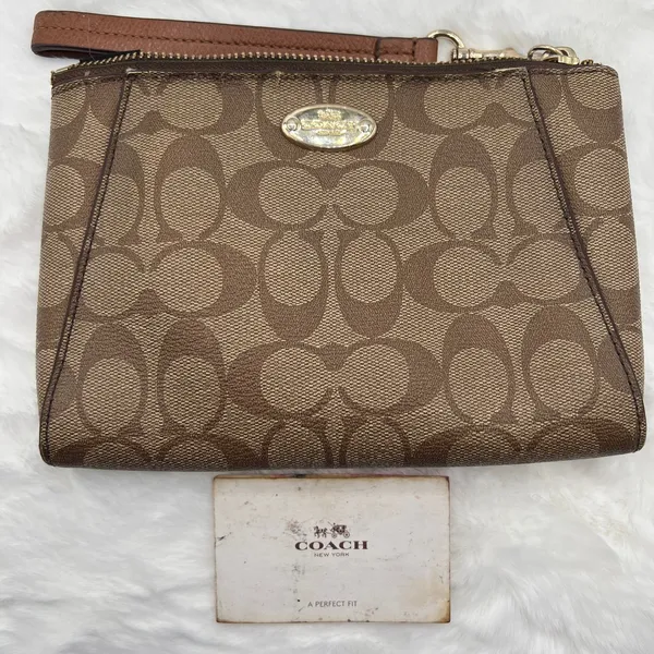 Coach‎ Signature Monogram Brown Zip Pouch Morgan Canvas Wristlet Retro F65060 - Image 9