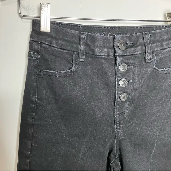 Curvy hi-rise‎ Jeggings crop black button fly distressed size 0 - Image 3