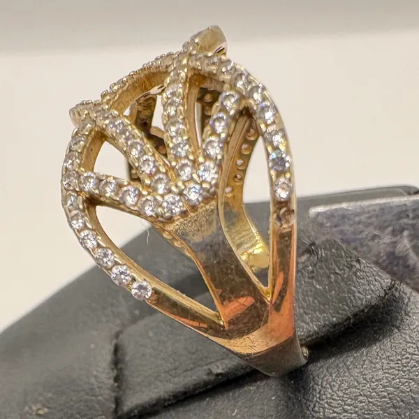 Vintage 925 Sterling Silver Gold Plated CZ Lattice Wave Statement Ring Size 9.25 - Image 4
