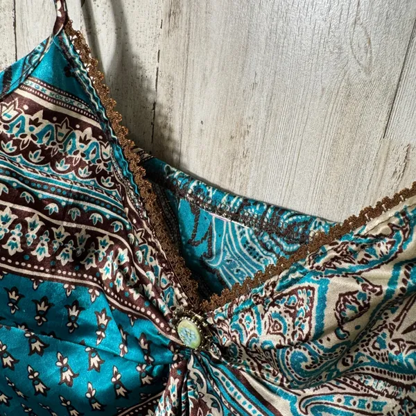 Vintage Y2k Paisley Blue Brown Handkerchief Cami Top Womens Medium - Image 5