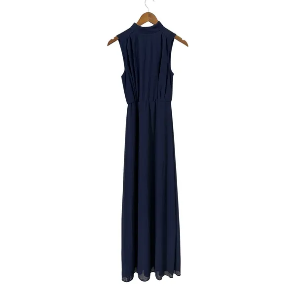 Lulus Classic Elegance Navy Chiffon Sleeveless Mock Neck Maxi Dress size XS NWT - Image 4