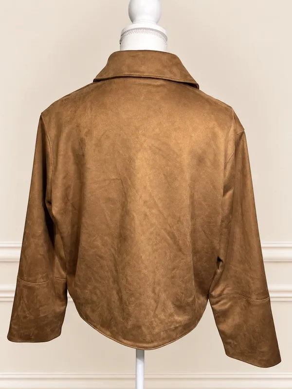 Abercrombie & Fitch Vegan Suede Camel Brown Shirt Jacket L - Image 5