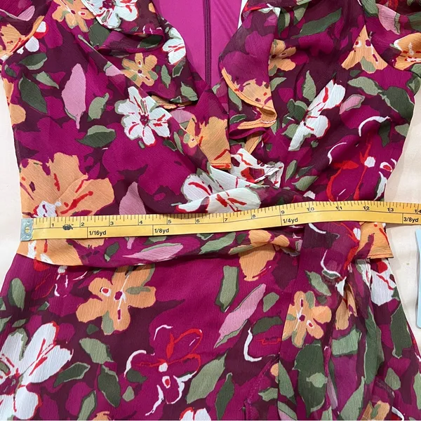 Maggy London Desert Bloom Floral Long‎ Sleeve A-line Dress In Wine Ruffle Trim 2 - Image 16