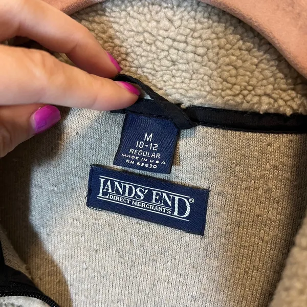 Lands End Vintage Sherpa Fleece Jacket Medium‎ Beige Full Zip - Image 3