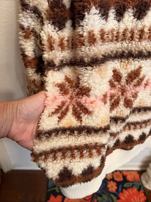 Aerie 🐏🐏🐏BOGOHO🐏🐏🐏 Cozy Cream and Brown Sherpa Quarter-Zip Sweater -Large - Image 10