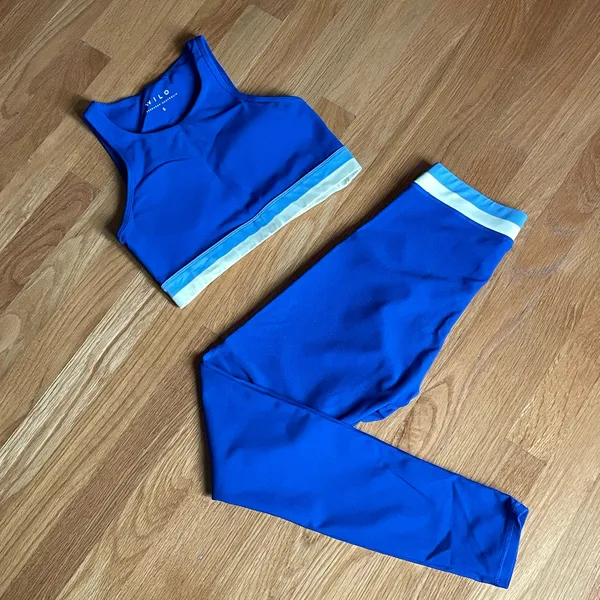 WILO Active Blue Sports Bra (S) & High Waist Leggings (XS) Matching Activewear Set Excellent - Image 2