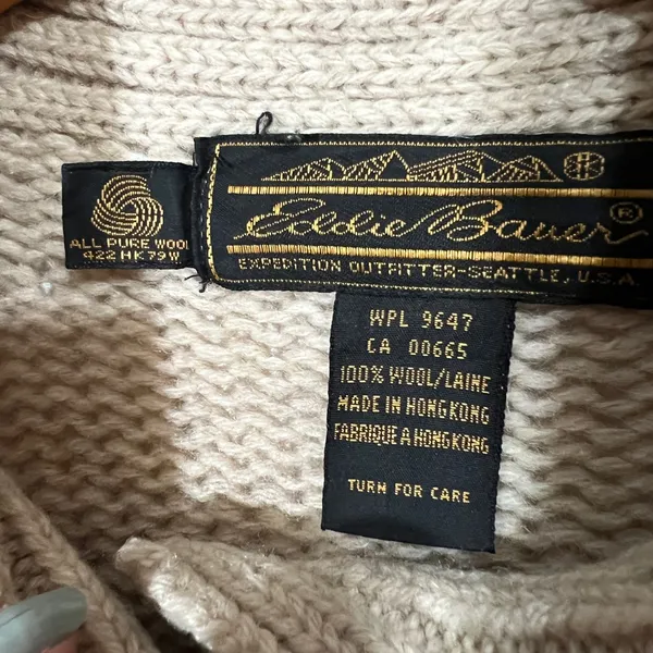 Vintage 100% Wool Sweater Eddie Bauer Tan Zip-Up Cardigan Pockets Size Medium - Image 12