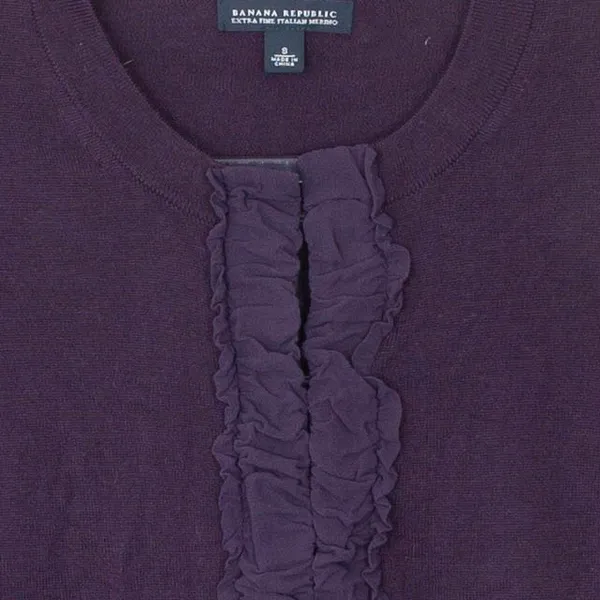 Banana Republic Merino‎ Wool Cardigan Ruffle Front Purple Fitted Sweater Size S - Image 3