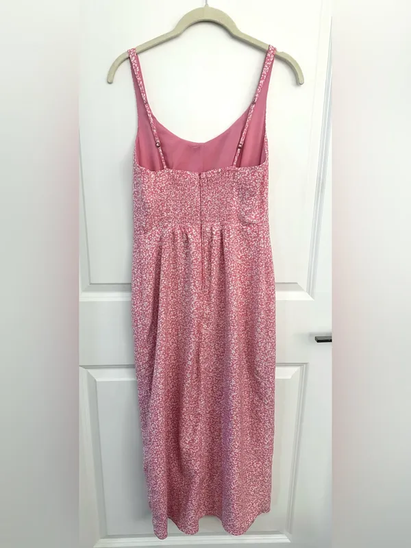 Abercrombie & Fitch Pink Floral Slit Midi Dress Small - Image 5