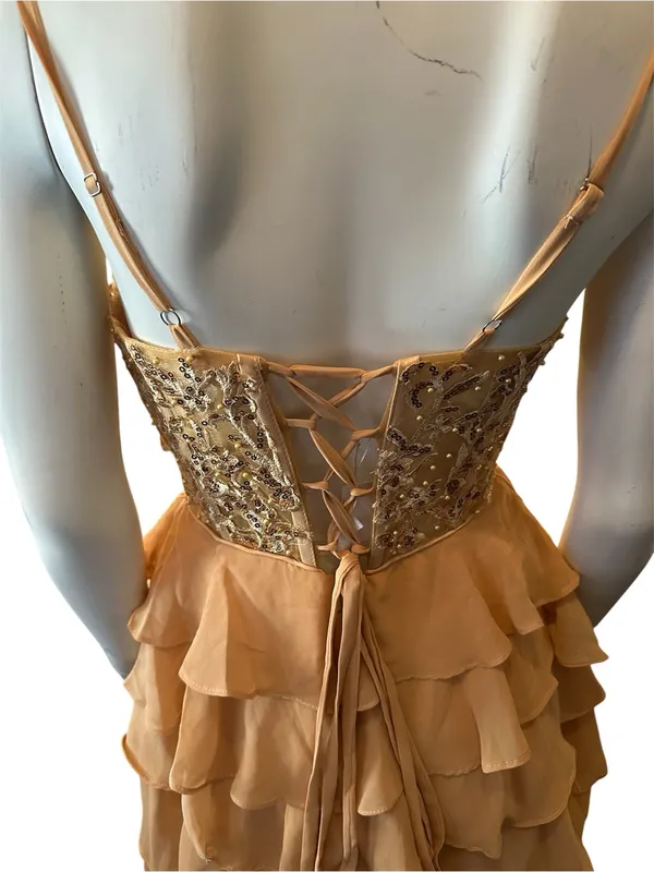 Class and Fashion Sequin and Chiffon Tiered Dress Gold 8 NWT - Image 5
