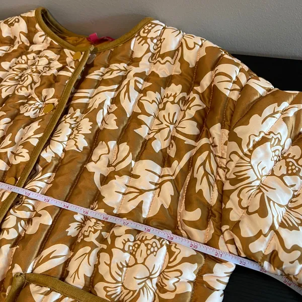 Flying Tomato Floral Quilted Puffer Jacket Mustard Gold Cream Boho Medium - Image 11