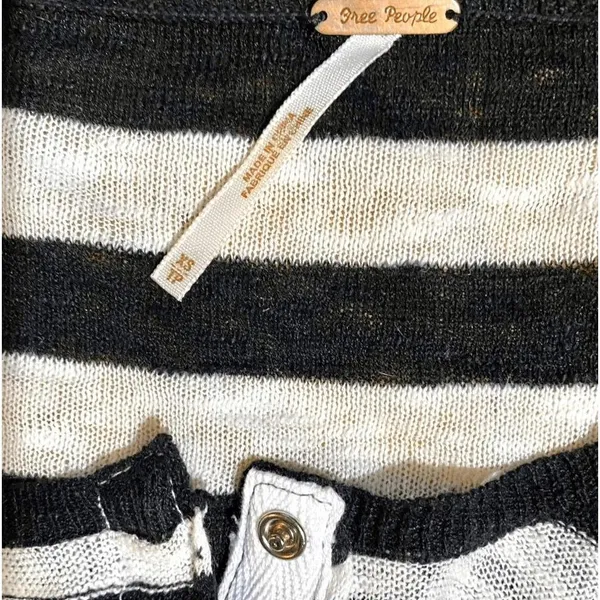 Free People‎ Knit Blouse Black White Striped Tie Front Boho Casual Size XS - Image 4