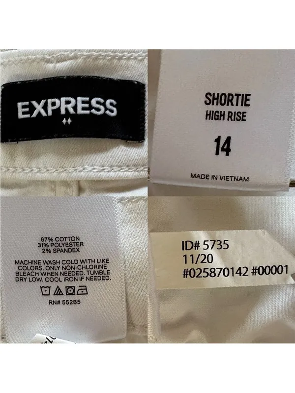 Express Shortie High Rise White Distressed Denim Shorts Size 14 - Image 6