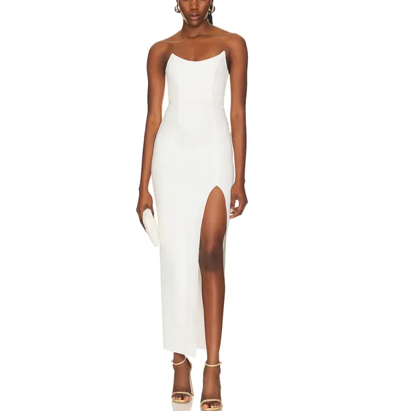 Superdown White Strapless Maxi Dress XS Side Slit Ryleigh Gown Revolve $88 NEW - Image 2