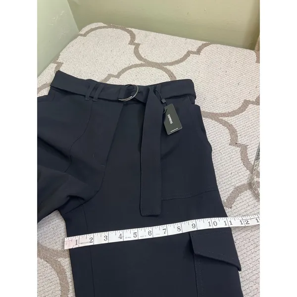 Express Super High Rise Cargo Trousers Black Belted Tapered Ankle Pants Size 4 - Image 10