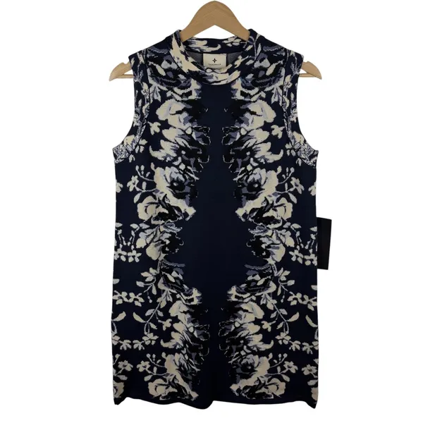 NWT Tuckernuck Floral Horizon Mock Neck Sleeveless Knit Mini Dress Medium Comfy - Image 2