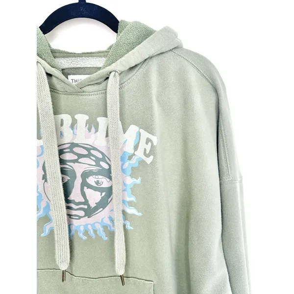 American Eagle Sublime Hoodie Oversized XS Green‎ Sun Graphic Band Tee Y2K Baggy - Image 4