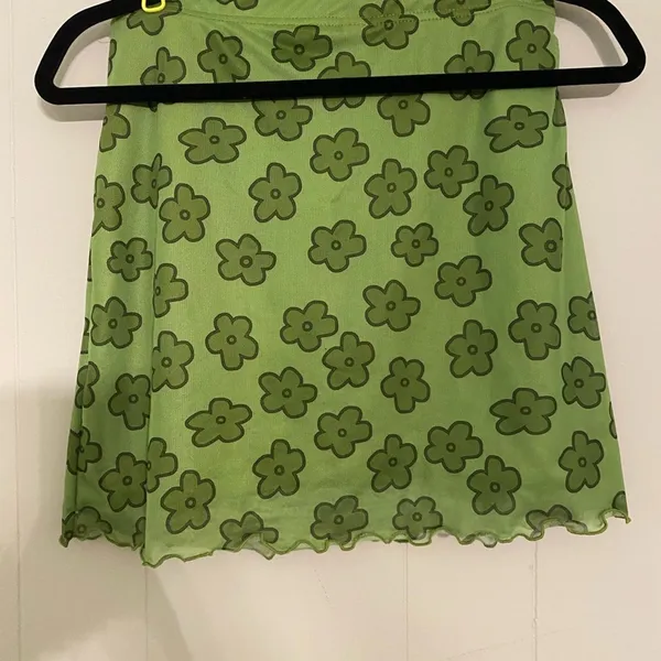 Y2K Floral Mesh Overlay Bodycon Mini Skirt Lettuce‎ Trim Green Size Medium - Image 3
