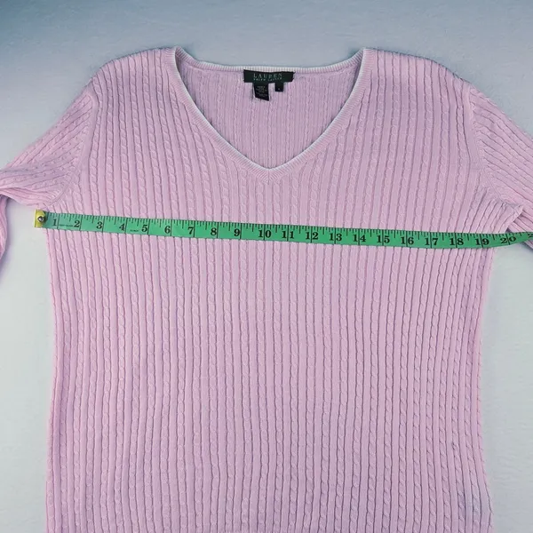 Lauren Ralph Lauren Women's Pink Cable Knit V Neck Sweater‎ 3/4 Sleeve Size S - Image 6