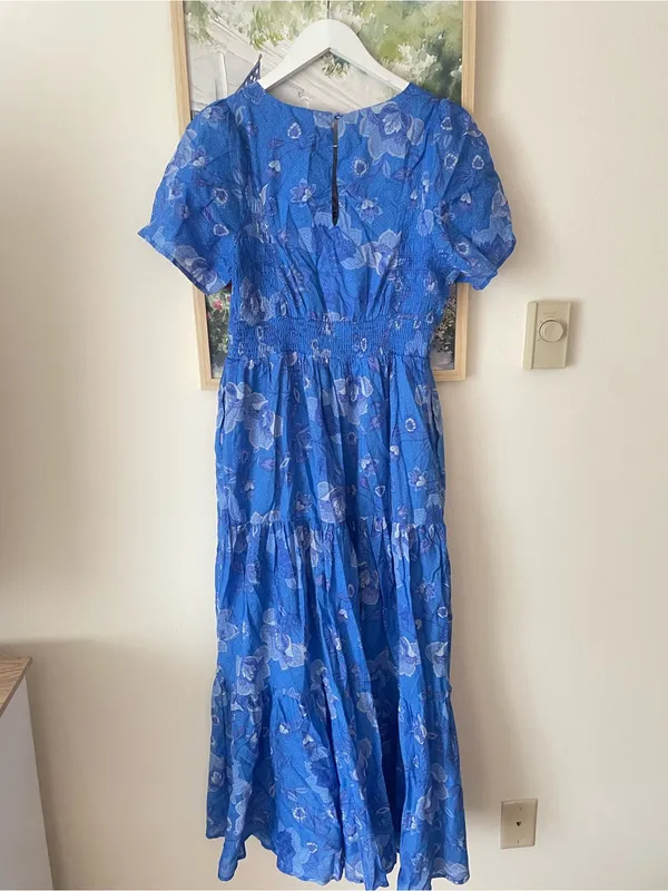 Sugarlips Selma Floral Alexis Poplin Cotton Voile Tiered Midi Dress New Large - Image 6