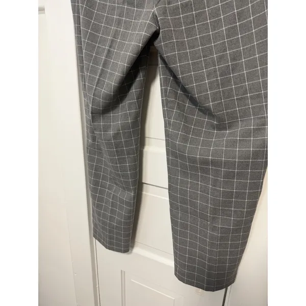LOFT Grey Windowpane Plaid Straight Leg Trousers Dress Pants Womens Mid Rise 10 - Image 12