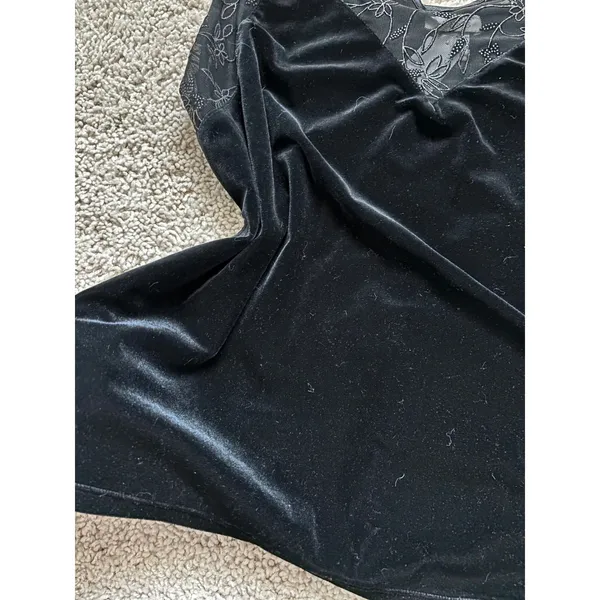 Vintage Black Velvet tank Mesh Floral Embroidery Cinema Etoile Gothic Y2K L - Image 2